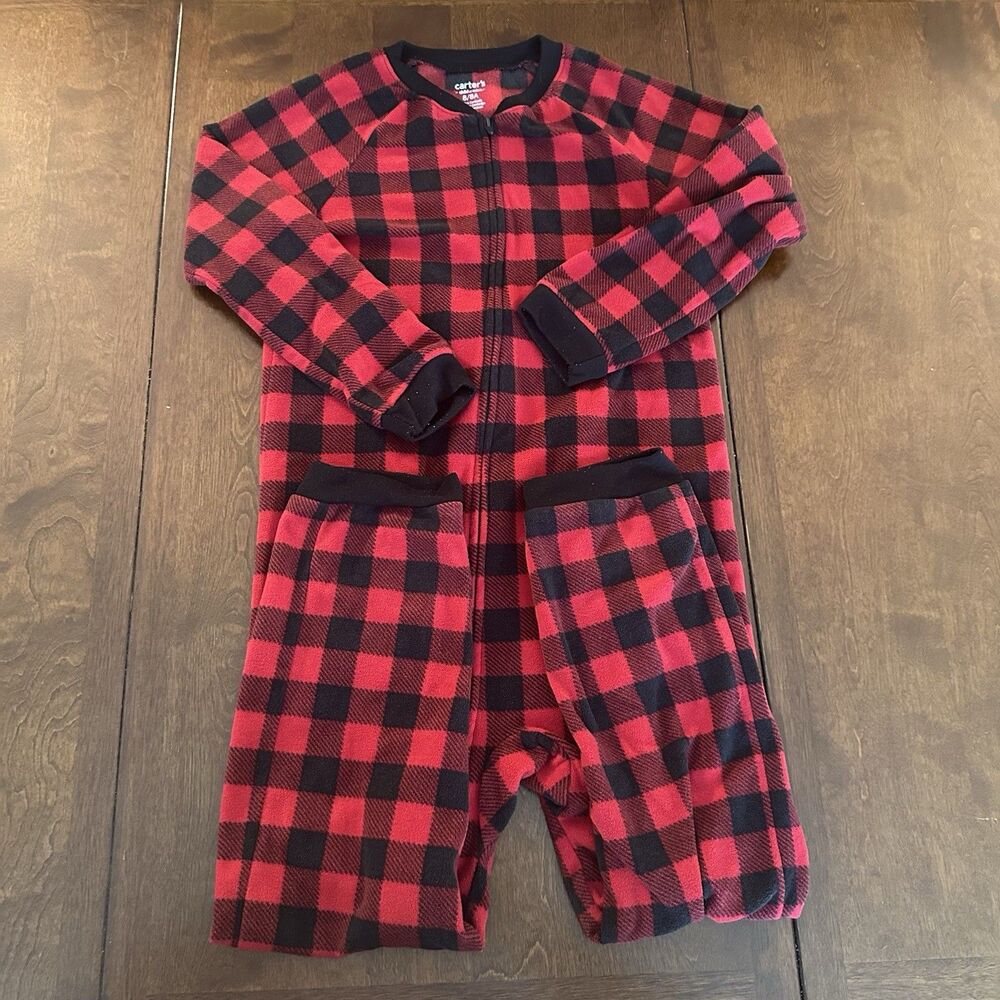 Carter's Child of Mine Buffalo Plaid Fleece Pajama One Piece Kids Size 8